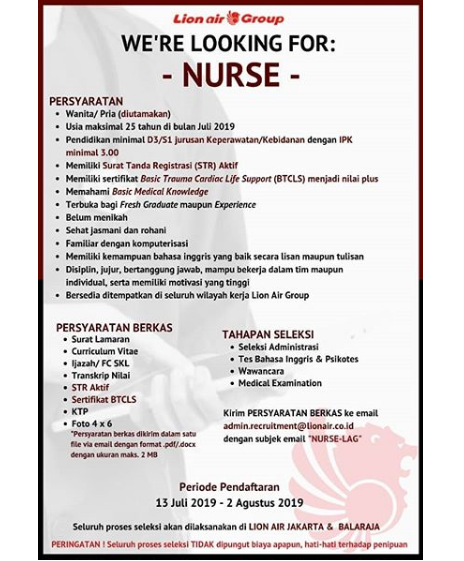 lowongan nurse lion air